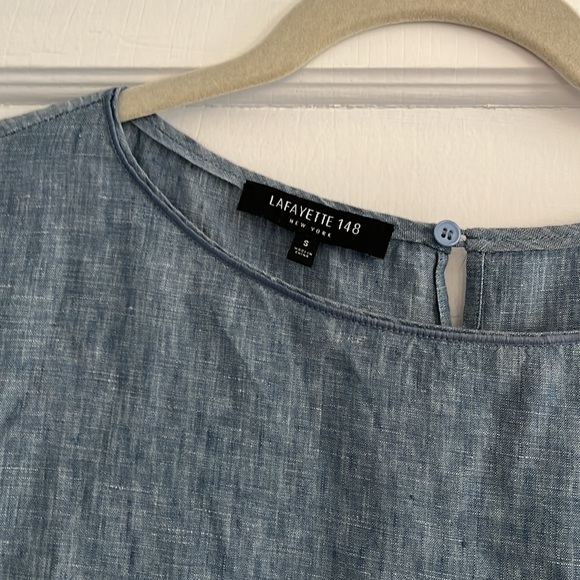 Lafayette 148 New York Gwendolyn Chambray Embroidered-Trim Blouse - Picture 4 of 9